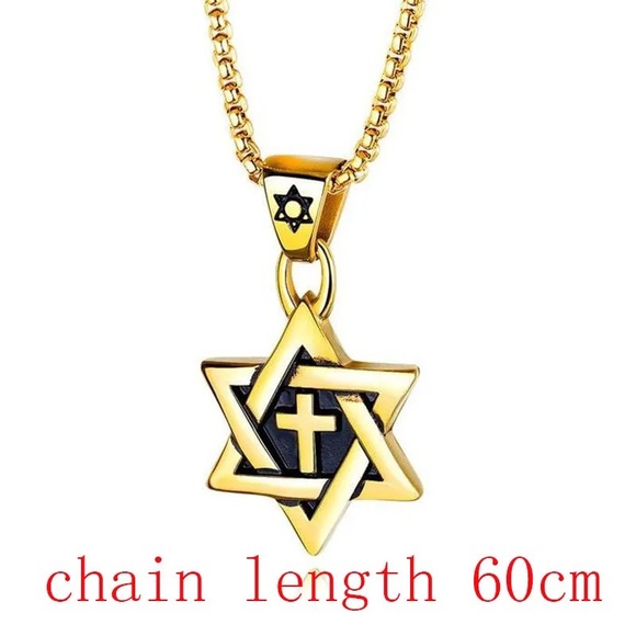 🕊Bold & Beautiful Gold Star Of David & Cross Of Christ Alpha Omega Necklace! - Picture 2 of 4